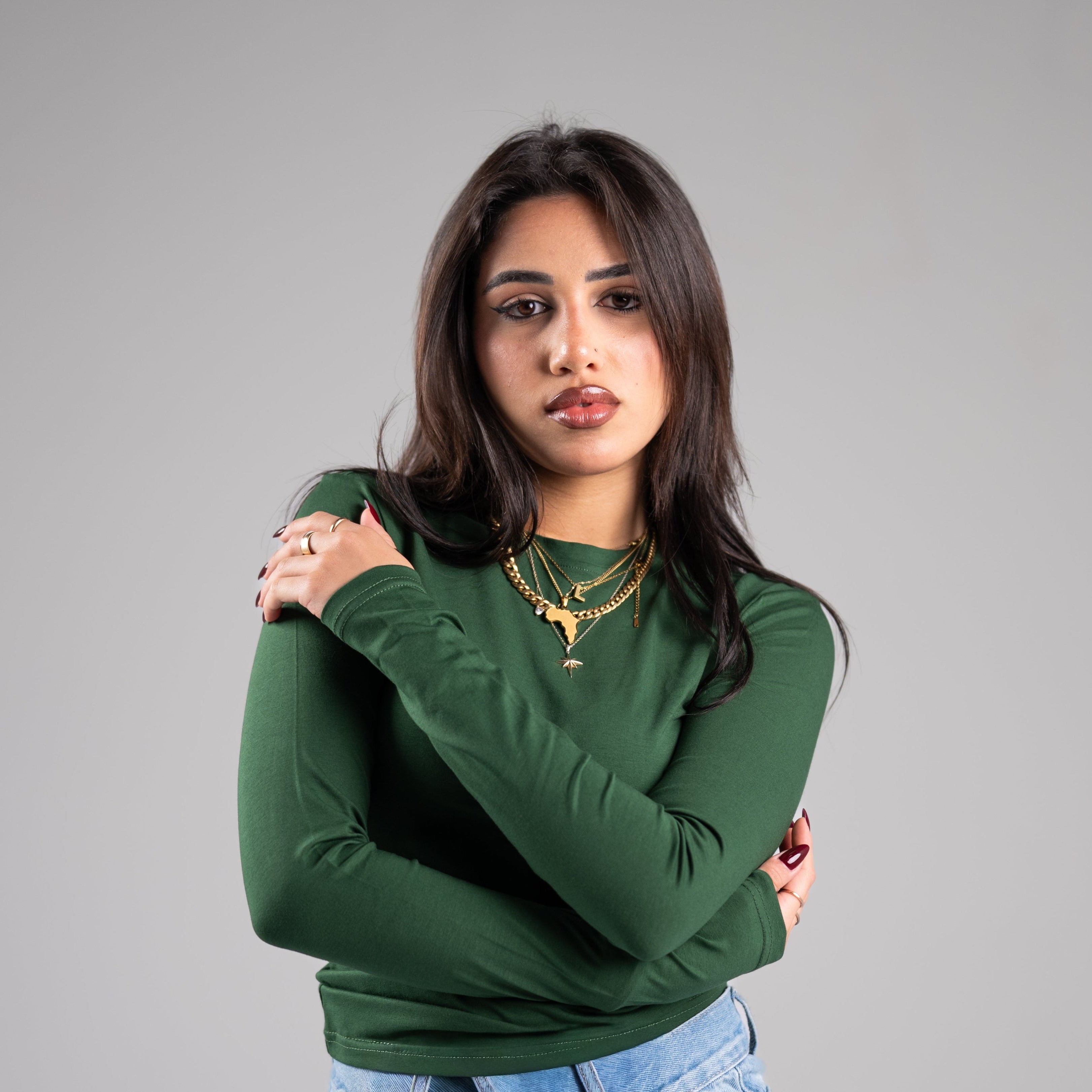 Green Long Sleeve Basic Top