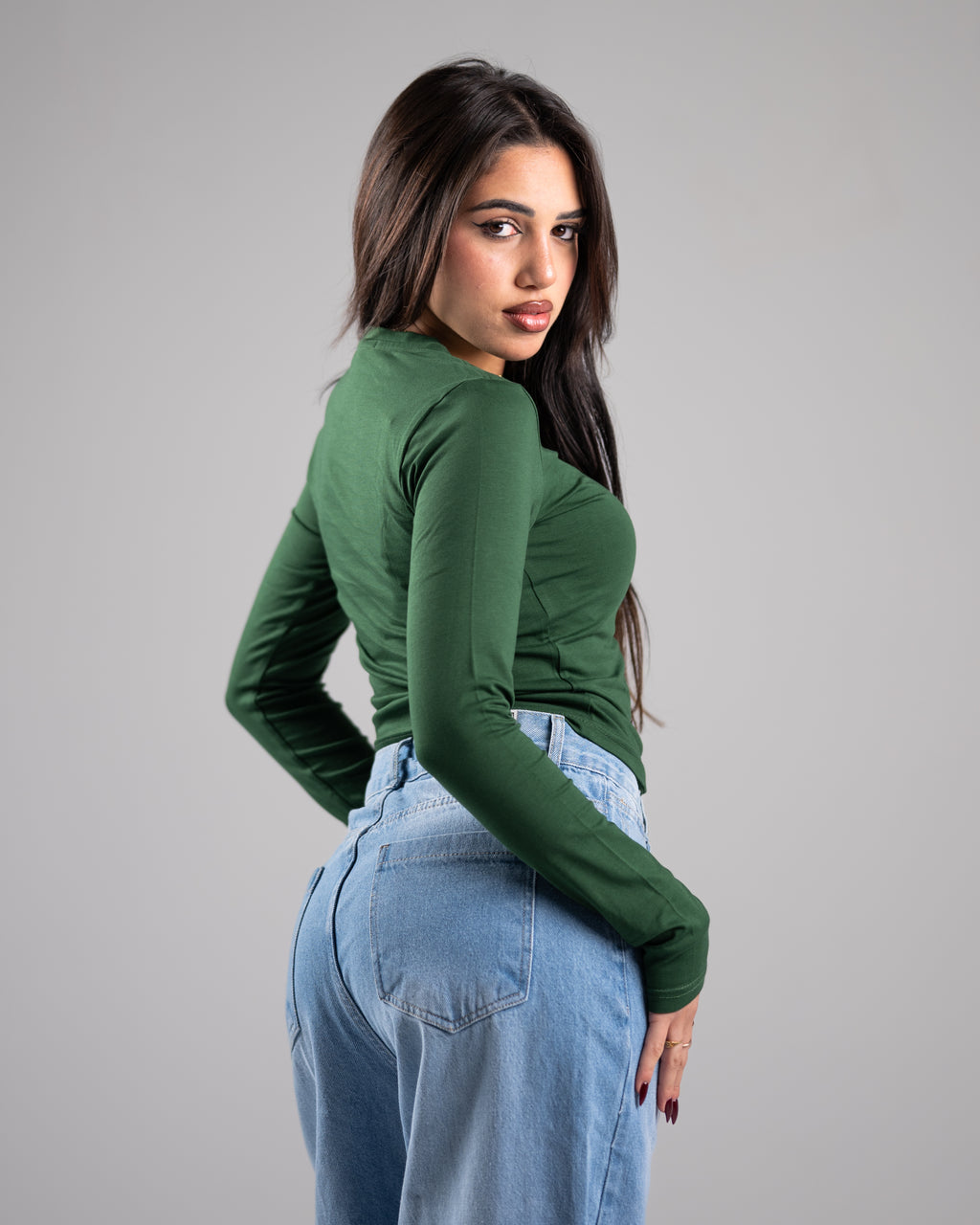 Green Long Sleeve Basic Top
