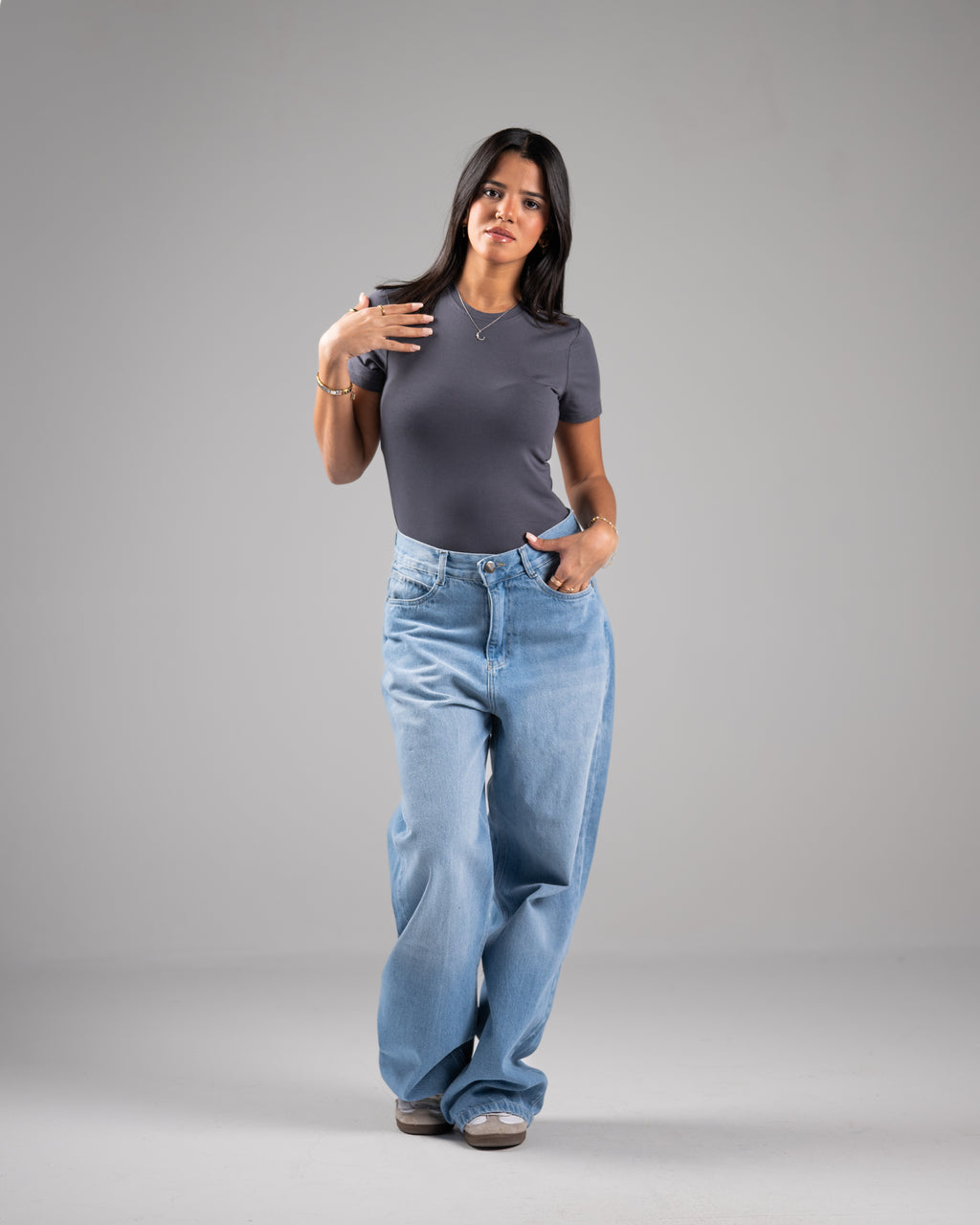 Grey Short Sleeve basic Top