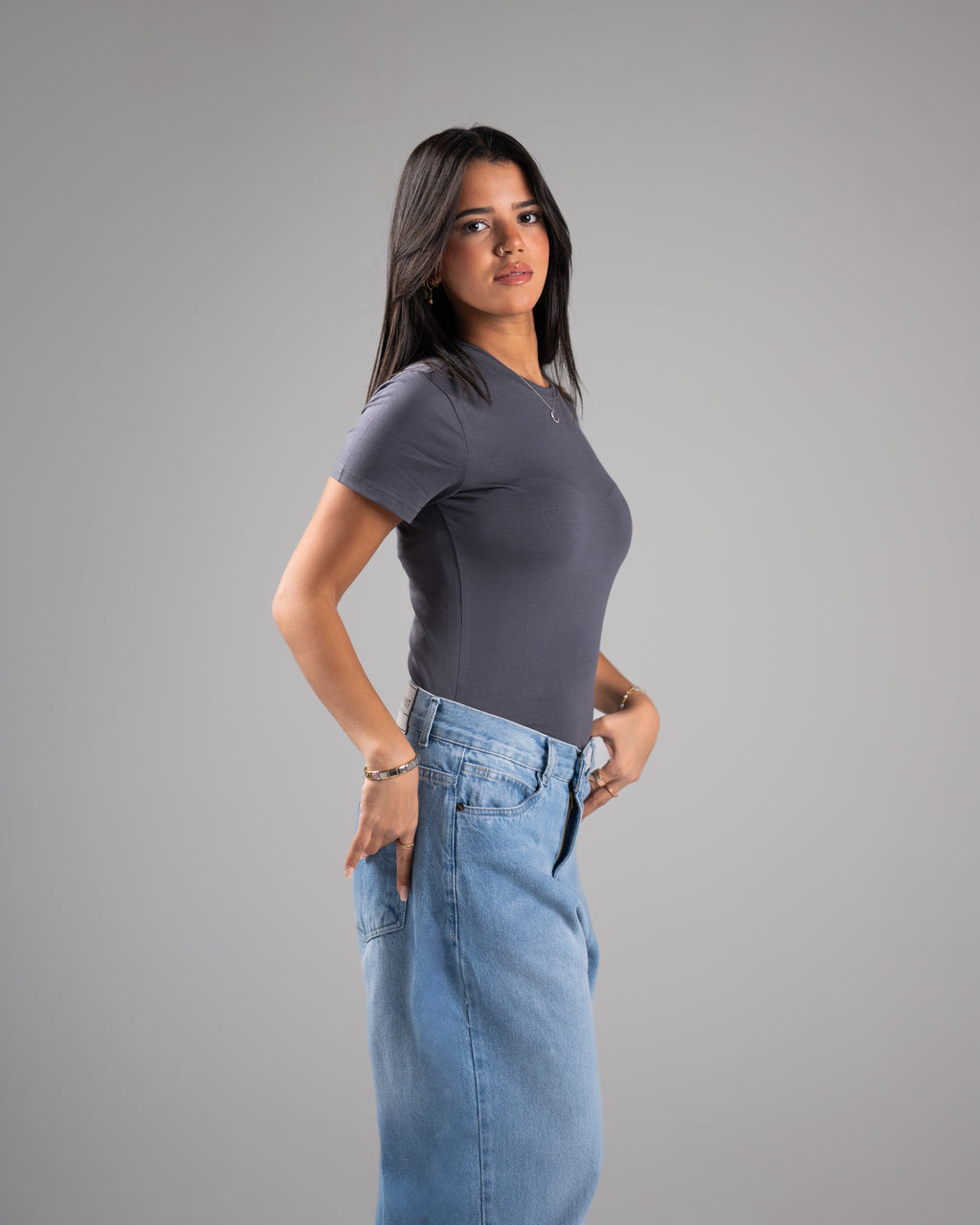 Grey Short Sleeve basic Top