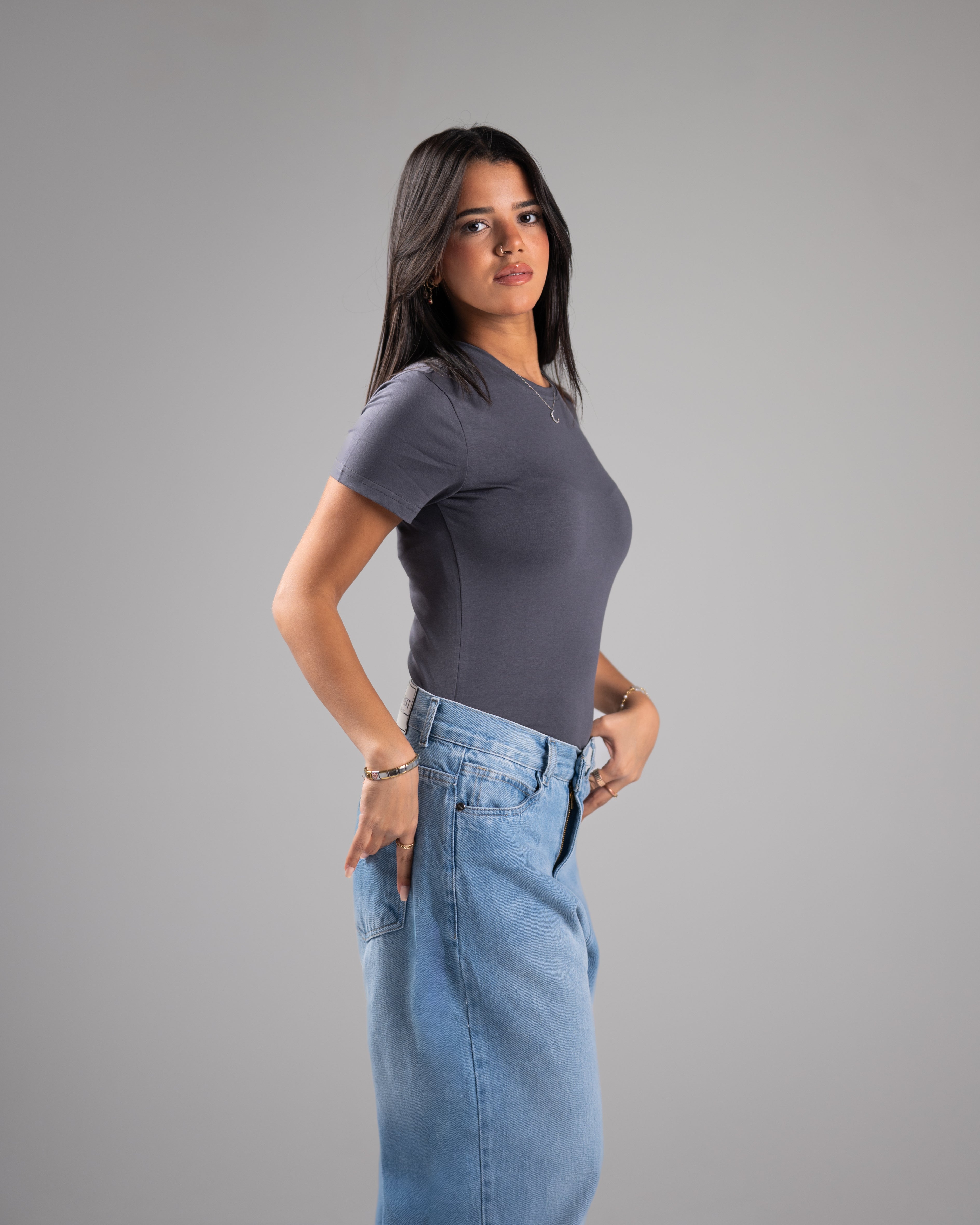 Grey Short Sleeve basic Top