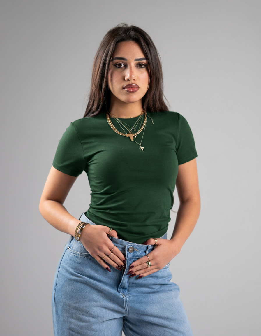Green Short Sleeve basic Top