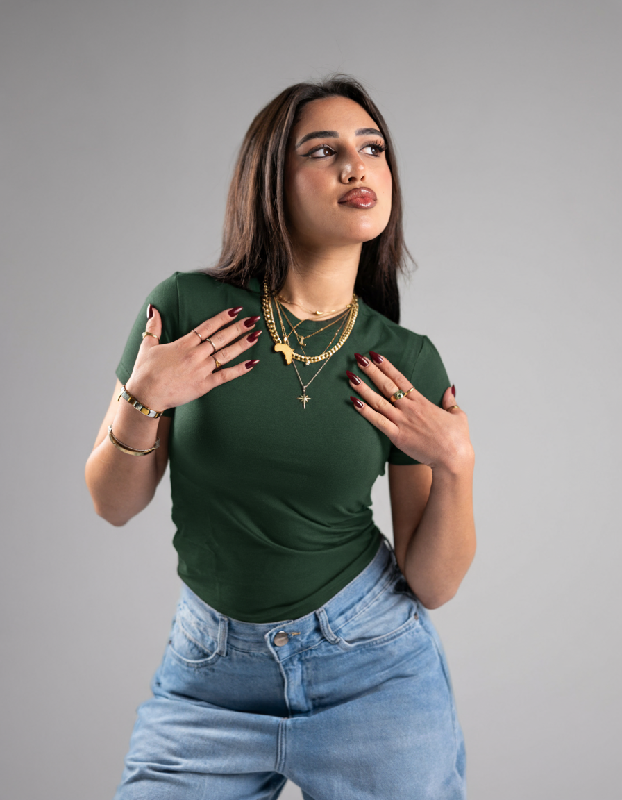 Green Short Sleeve basic Top
